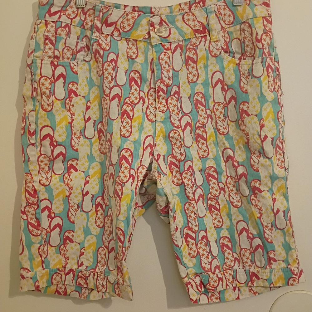 Motto Blues Women's Bermuda Short Colorful Flip-Flop Pattern Retro Sz 16